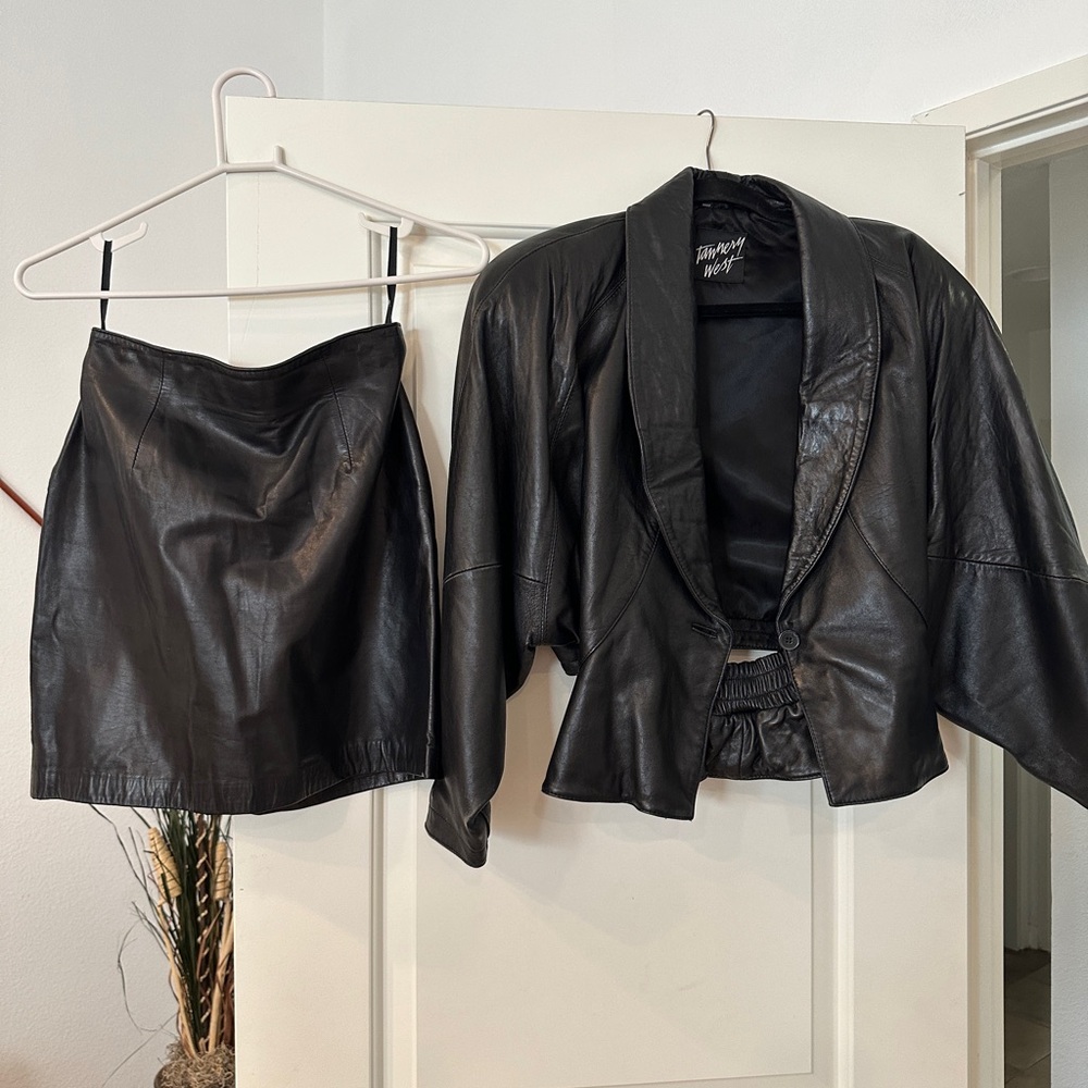 Tannery West Black Leather Jacket and Skirt Set